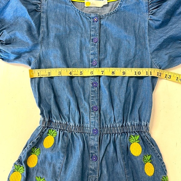 Mini Boden Embroidered Pineapple Denim Short Romper 7/8 - Picture 7 of 8